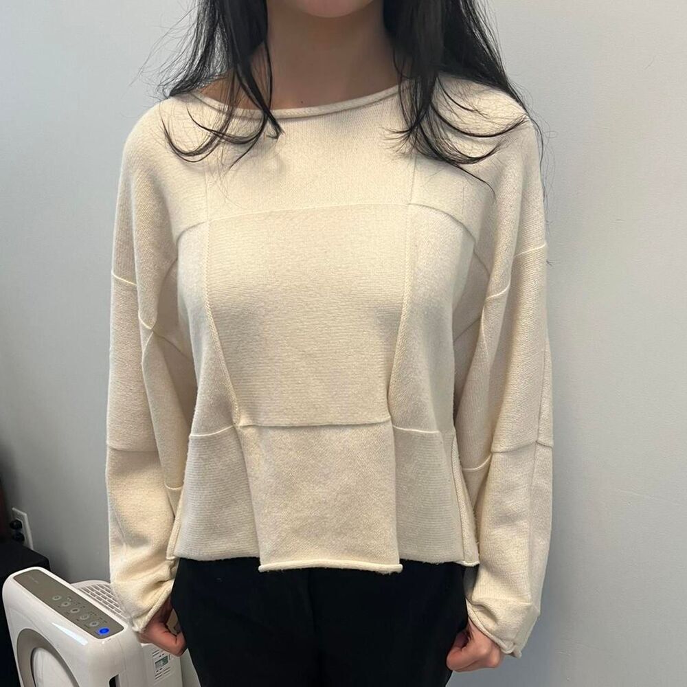 Zara White Oversized Soft Knit Sweater Geometric Pattern Crewneck Size S